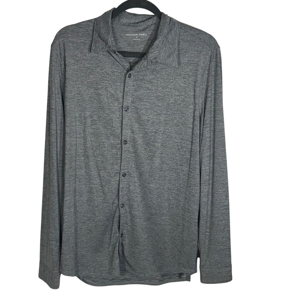 Zachary Prell Gray Heather Performance Button Front Shirt Mens Medium Stretch